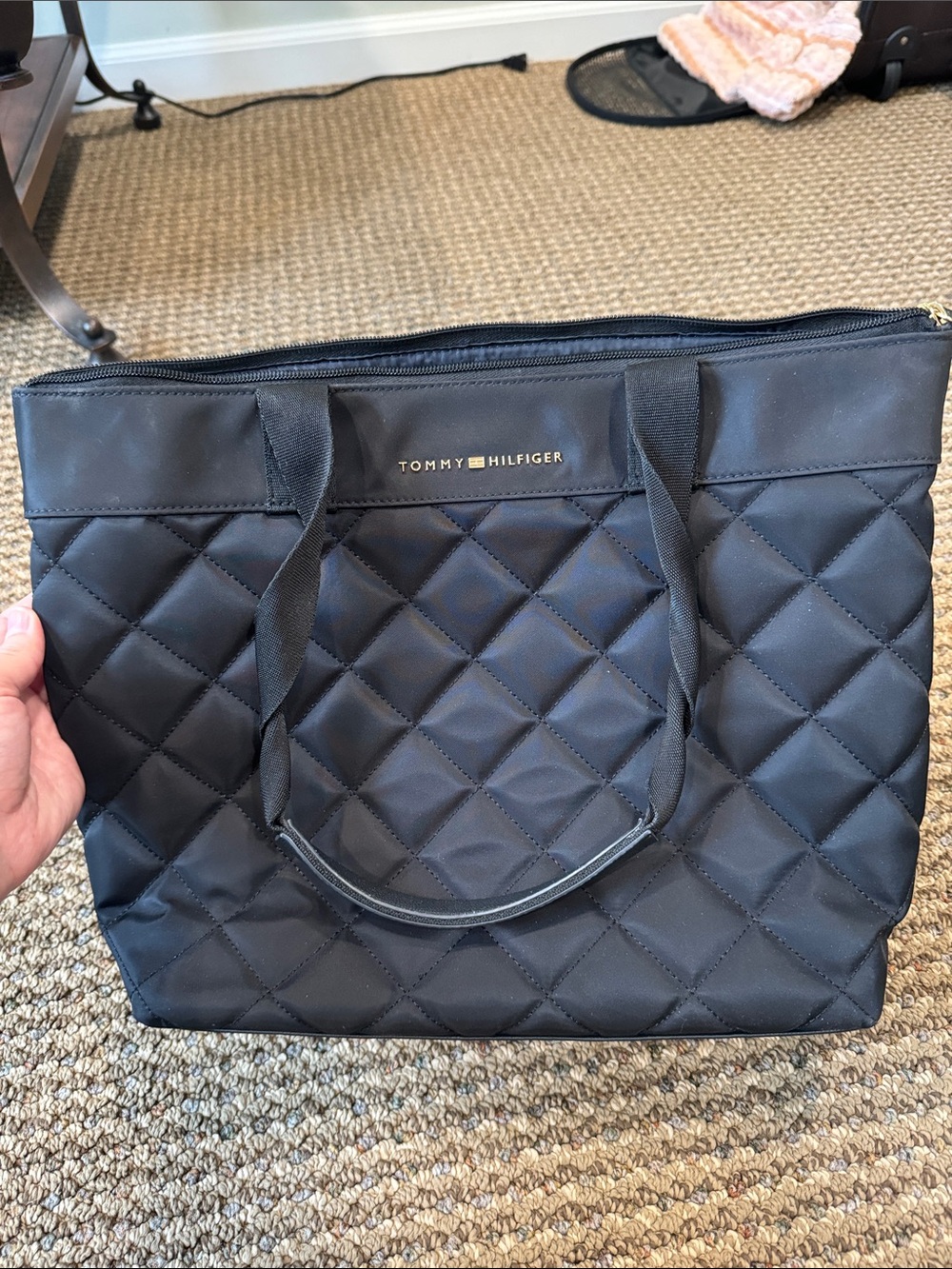 Tommy Hilfiger Quilted Black Tote with Top Handles